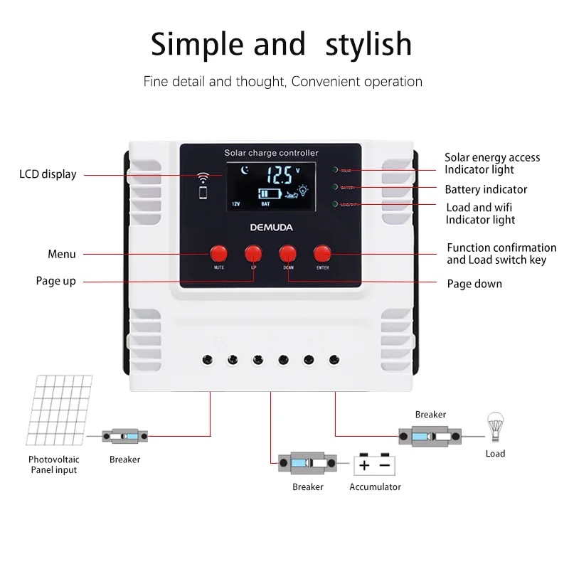 Vendita calda 12V 24V 48V regolatore di carica solare 60A regolatore solare app WIFI PMW regolatore di carica solare 10A 20A 30A 40A 50A per il sistema solare domestico